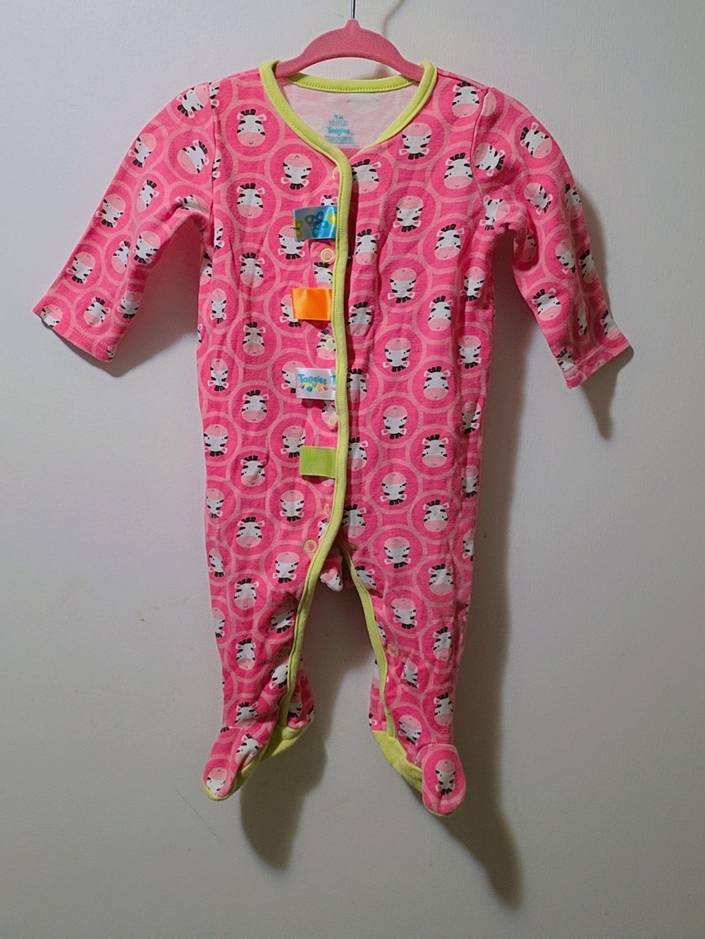 Taggies Pink Footed One-Piece with Zebra Circles